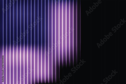 Vertical glowing purple and blue light lines on black background abstract bright dark