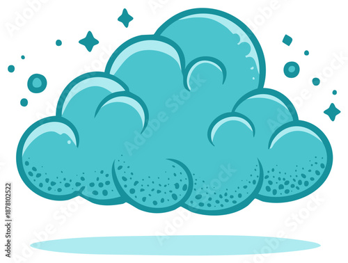 Cartoon turquoise cloud with small stars and circles vector illustration