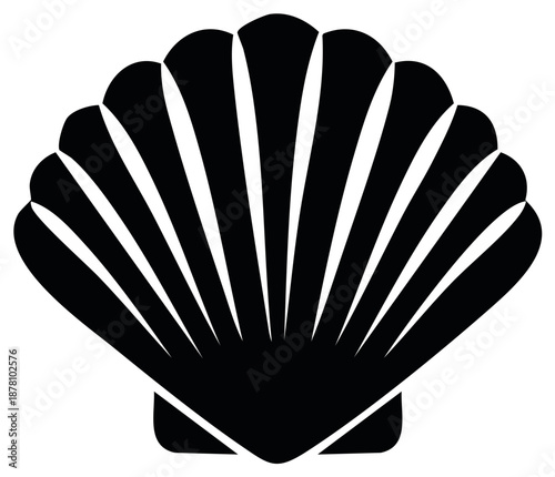 Scallop seashell silhouette vector icon simple black graphic illustration