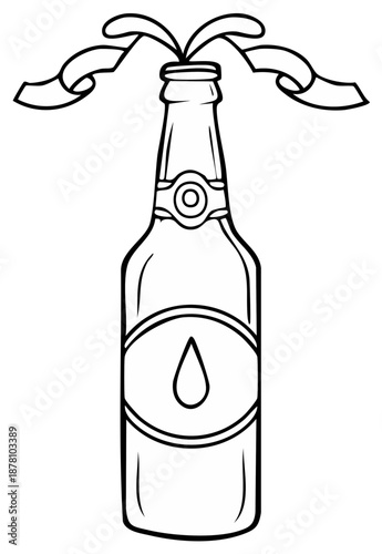 Stylized outline of a beer bottle with a ribbon and splash, symbolizing celebration and refreshment