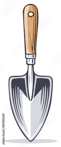 Garden Trowel with Wooden Handle Illustration