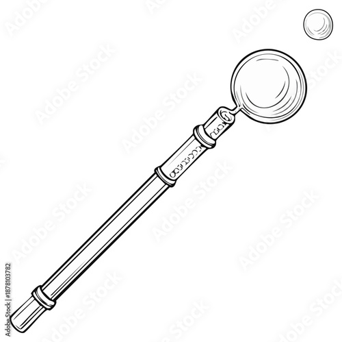 Oral examination dental mirror medical instrument black and white line art drawing