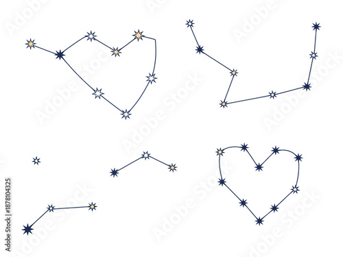 A beautiful illustration of constellations in the night sky, forming heart shapes with stars and lines.