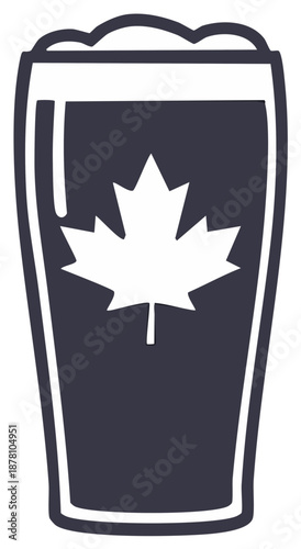 Stylized Beer Pint Glass with Maple Leaf Icon Representing Canadian Culture