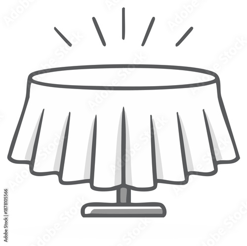 Illustration of a Round Table with a White Tablecloth, Minimalist Drawing Style