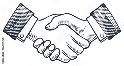 Handshake Illustration of Two Businessmen Hands in Hand Agreeing to a Partnership Agreement