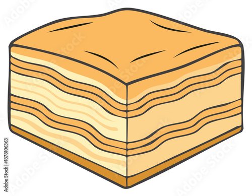 Cartoon Style Baklava Piece Showing Multiple Layers of Pastry and Honey Syrup, Delicious Dessert
