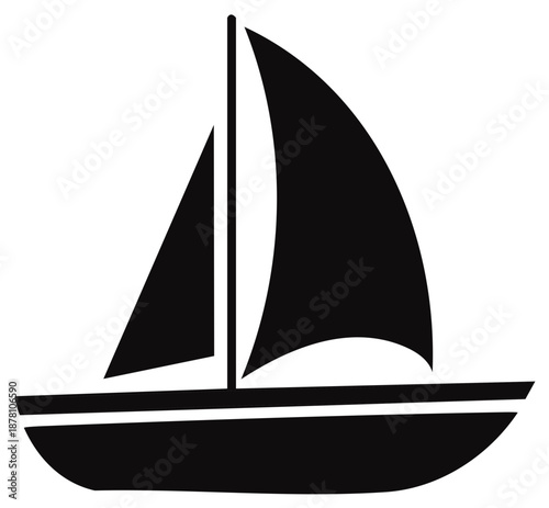 Silhouette of Sailboat Vessel with Mast and Sails: Simple Sailing Graphic