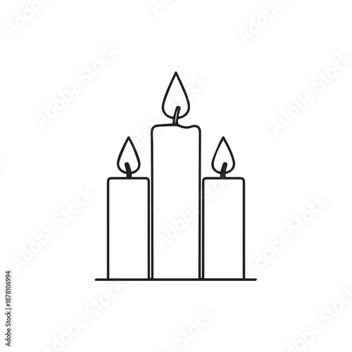Minimalist line drawing of three lit candles creating warm, serene ambiance.