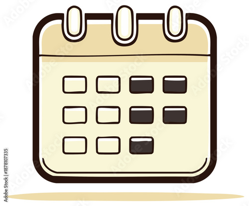 Simple cartoon style calendar icon with blank and filled days