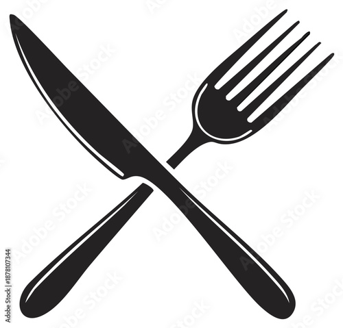 Crossed Silverware Knife and Fork Symbol for Dining Restaurant Meal Preparation and Service