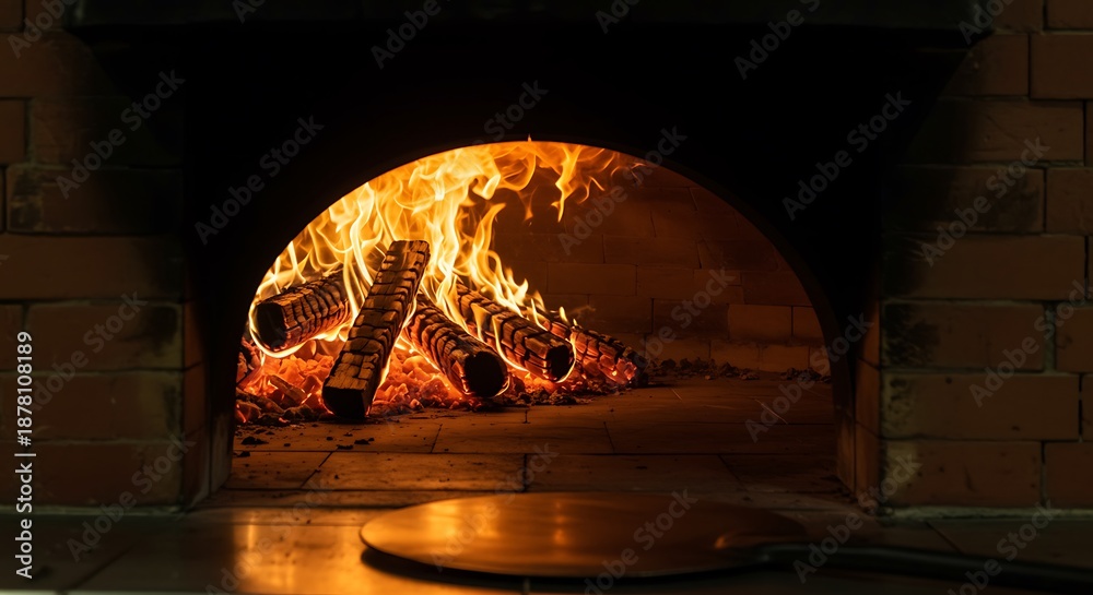 Obraz premium Wood Fired Oven with Blazing Fire