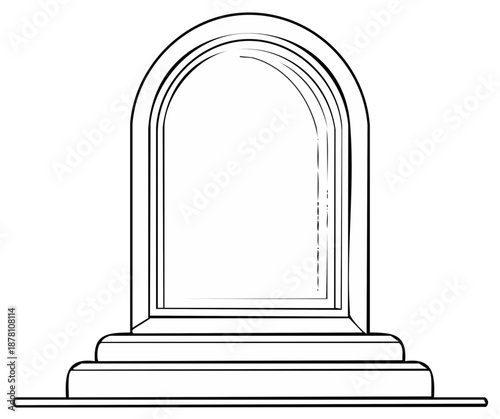 Archway stone monument with a circular top and a tiered base in a simple outline drawing