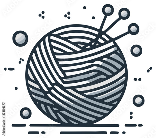Handmade Craft Supplies Yarn Ball and Knitting Needles Illustration