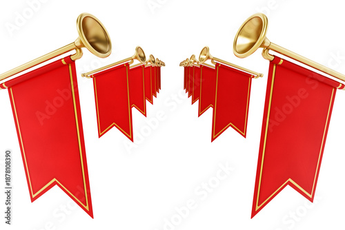 Tableau sur toile Trumpets with red flags on transparent background