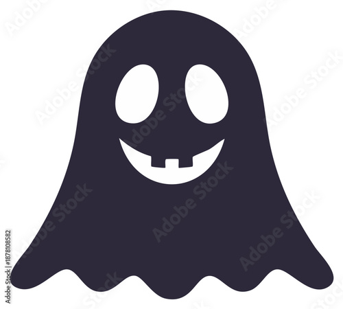 Simple dark ghost silhouette with happy face for Halloween