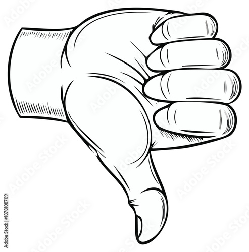 Hand making a thumbs down gesture expressing disapproval or negative feedback line art vector