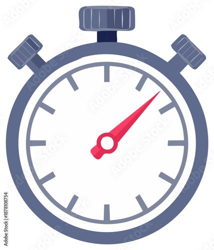 Simple flat design illustration of a classic gray stopwatch with a red hand for time tracking