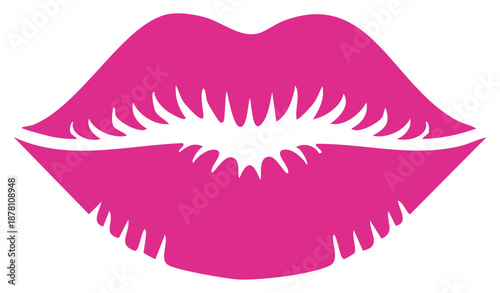 Illustration of bold pink lips kissing, graphic design element, love symbol