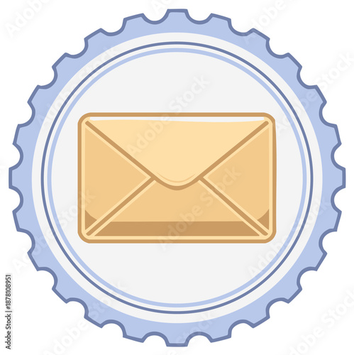 Vibrant illustration of a closed mail envelope within a decorative jagged circular border symbolizing communication and contact