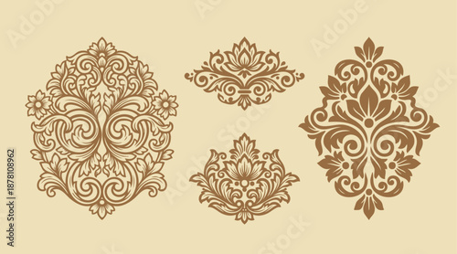 abstract flower carving illustration design template