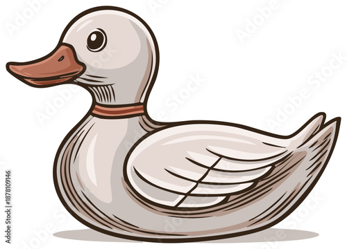 Delightful cartoon-style drawing of a cute, plump duck toy featuring soft muted colors and clear line art for children designs