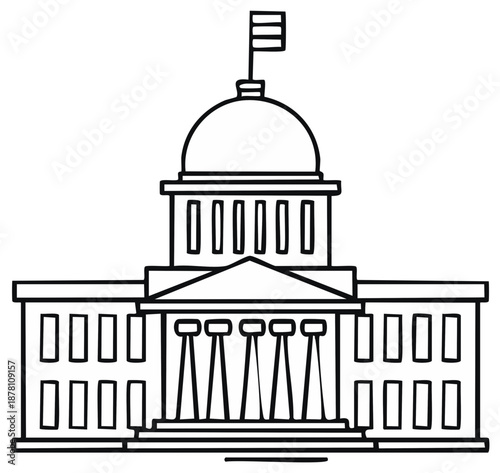 Stylized Outline of a Classical Government Building with a Dome and Columns