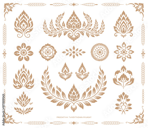 Thai art icon set. traditional Thailand decorative symbol, cultural ornament design, elegant Asian pattern element for branding, logo, print and digital use