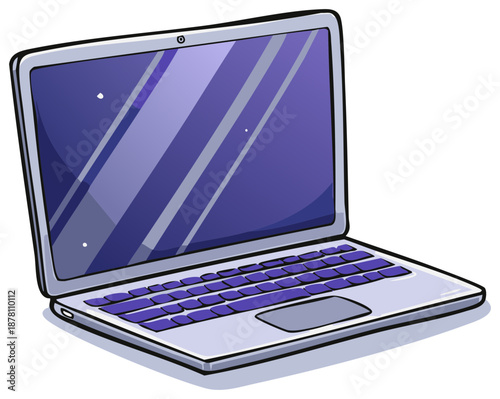 Cartoon style laptop illustration showing the device open and ready to use.