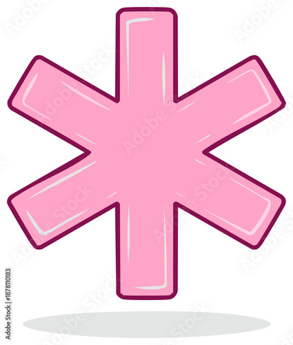 Pink Star of Life symbol with a maroon outline and a subtle shadow effect