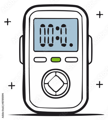 Hand Drawn Doodle Style Digital Pedometer Step Counter Fitness Tracker Illustration
