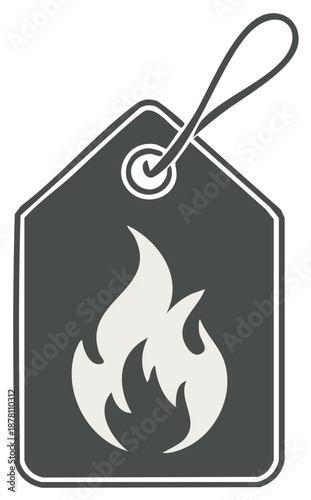Black Price Tag with White Flame Icon and String