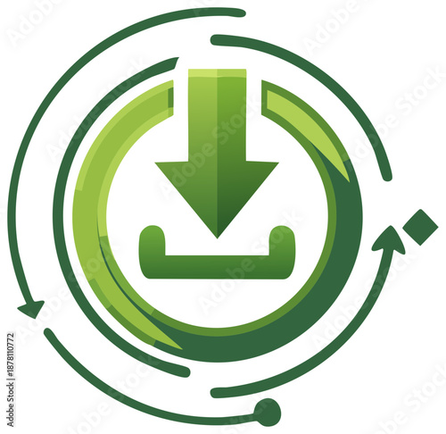 Circular green icon for downloading software updates and data synchronization