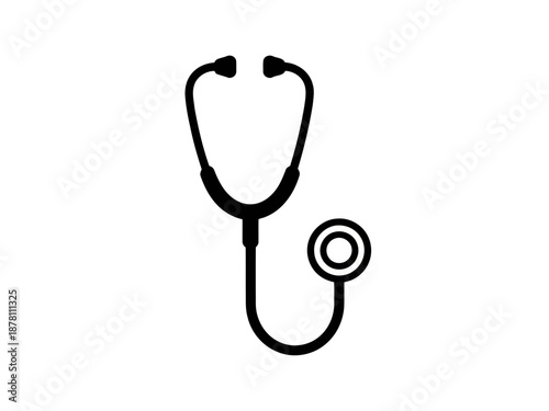 Black silhouette icon of a perfect stethoscope for medical diagnosis and listening to heart and lung sounds