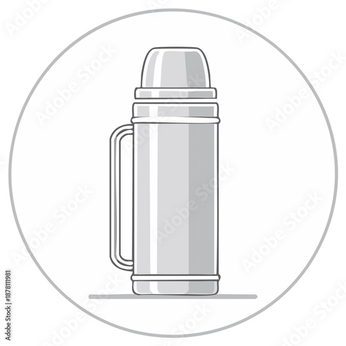 Silver Vintage Thermos Bottle with Handle for Hot and Cold Drinks