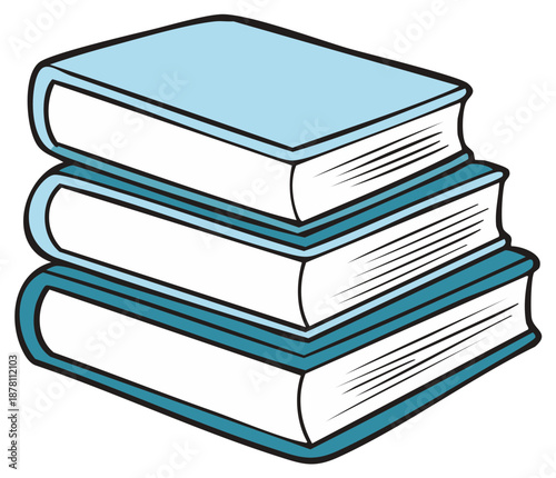 Simple cartoon illustration of a stack of three blue hardcover books for education and learning concepts