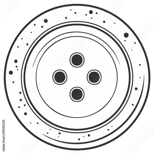 Outline Drawing of a Round Clothing Button with Four Holes Sewing Supply