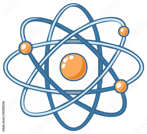 Illustration of Atomic Structure with Orbiting Electrons and Nucleus