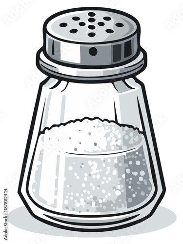 Glass Salt Shaker with Metal Cap and White Granulated Salt