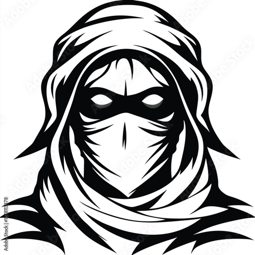 hooded character with glowing eyes is cloaked in dark shadows and mystery