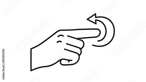 Simple black and white line drawing of a hand with a pointing finger and arrow