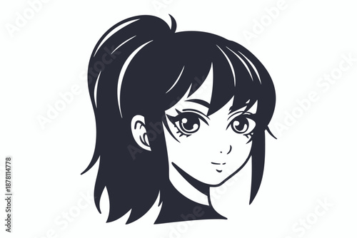 Manga style girl with ponytail and large expressive eyes makes a striking impression