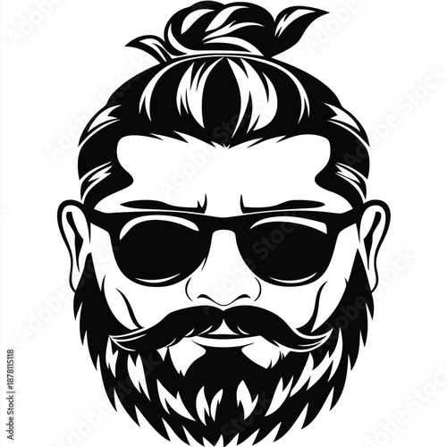 Monochrome presents a bearded man sporting sunglasses and a stylish topknot hairstyle