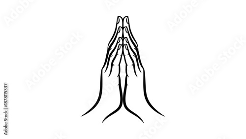 Simple black and white illustration of praying hands.