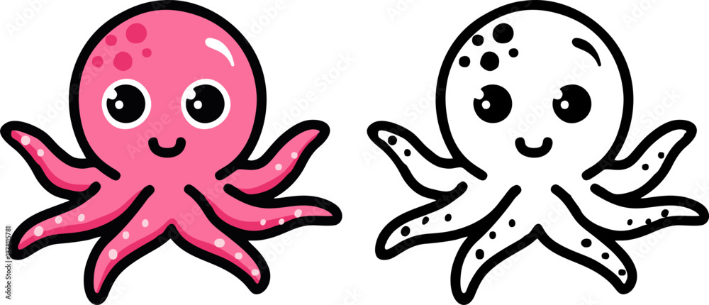 Obraz premium Cute Octopus Cartoon Vector Illustration 