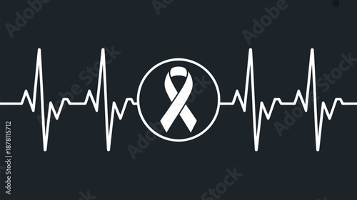 Awareness ribbon on heartbeat Vector