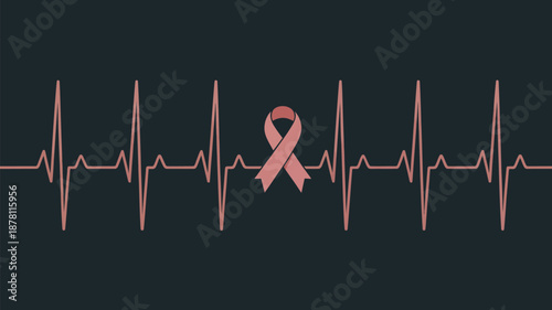 Awareness ribbon on heartbeat line Vector