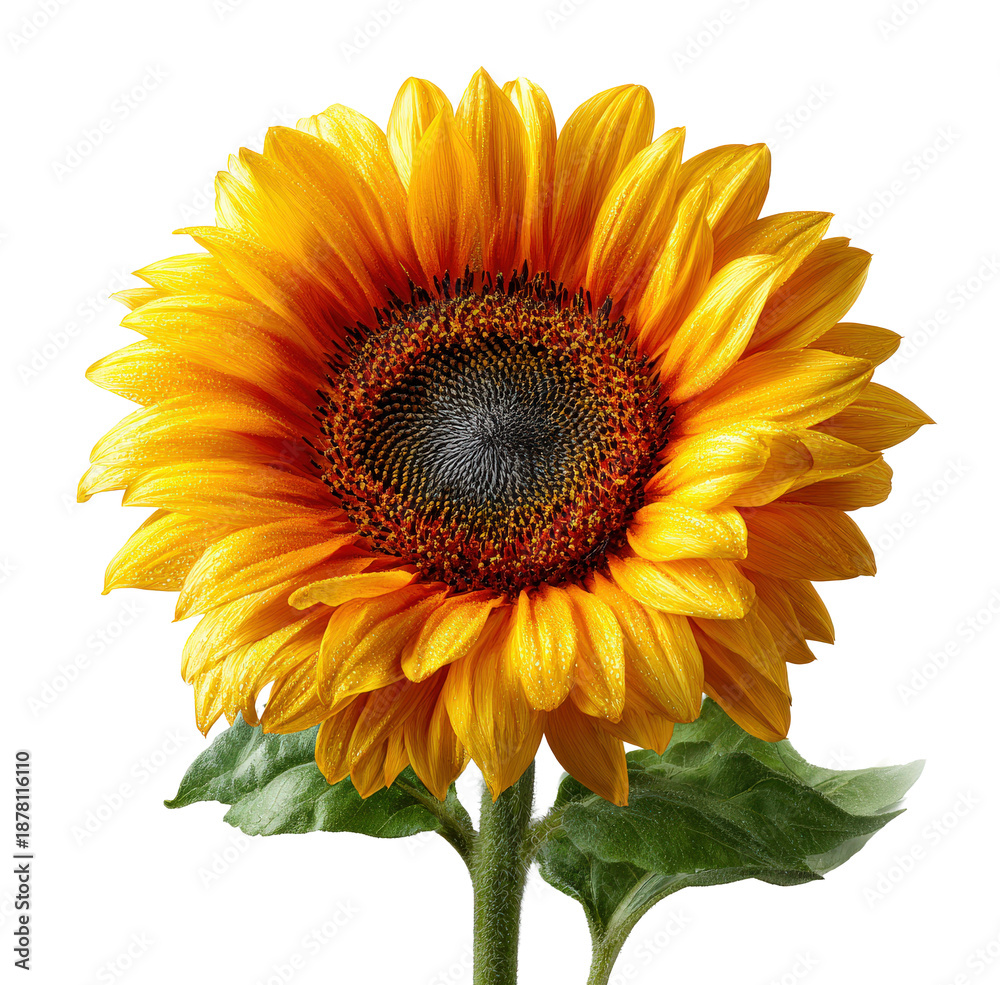 Obraz premium Sunflower with Bright Yellow Petals and Green Leaves