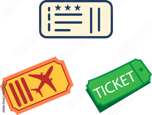 Travel ticket icon vector collection with boarding pass and airplane tickets 