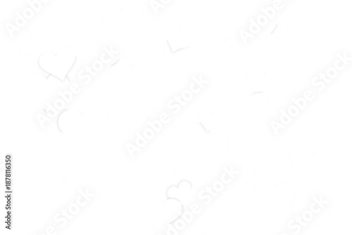 An enchanting display of numerous white hearts gracefully floating against a deep black backdrop isolated on transparent background